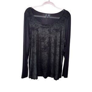 Cynthia Rowley Black Long Sleeve Top‎ XL Goth Punk Rock Tee Shirt Stretch Casual